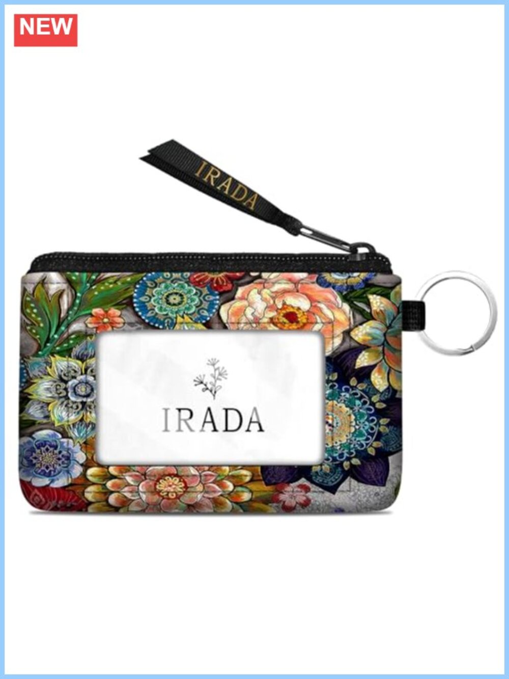 IRADA Small Keychain Wallet Clear ID Window Zipper Coin Purse Water Resistant